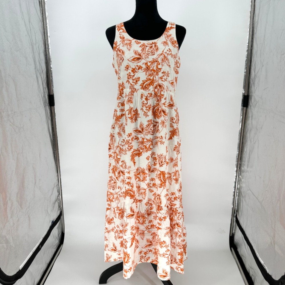 J. Jill Orange Floral Linen Blend Maxi Dress Smocked Sleeveless
Women's S Summer